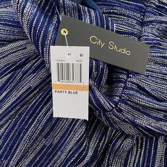 NWT City Studio Glitter Halter High Waist Fit & Flare Mini Dress Blue Junior 7 - Picture 9 of 11